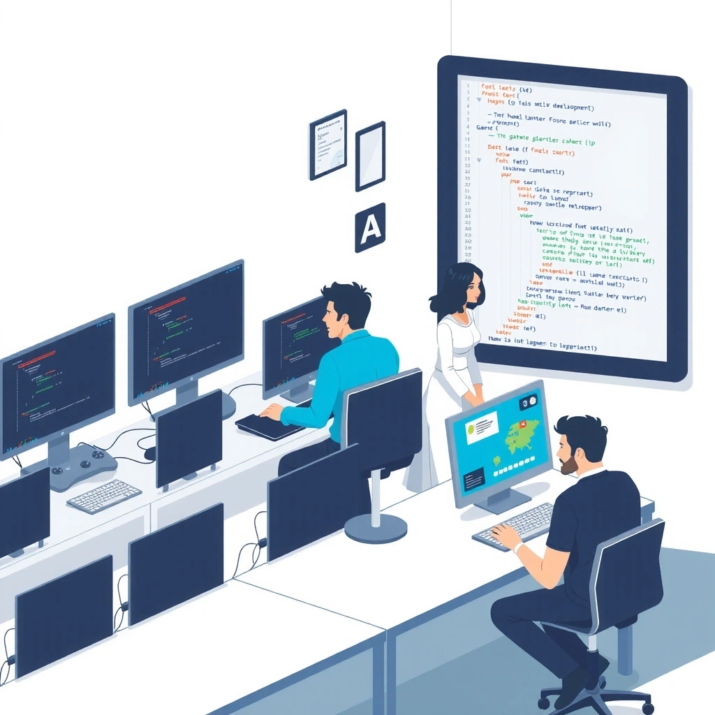 Equipo de desarrollo de videojuegos trabajando