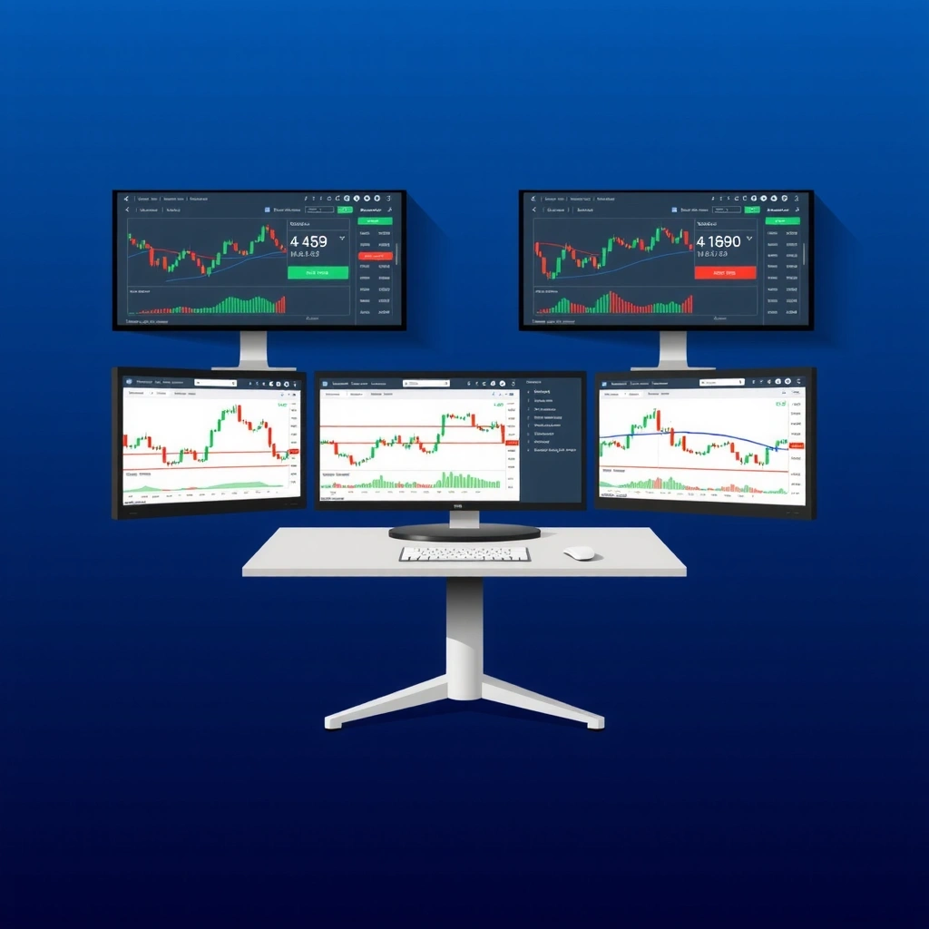 Herramientas de trading avanzado con gráficos de velas japonesas y MAC, indicadores técnicos RSID en pantalla de computadora moderna